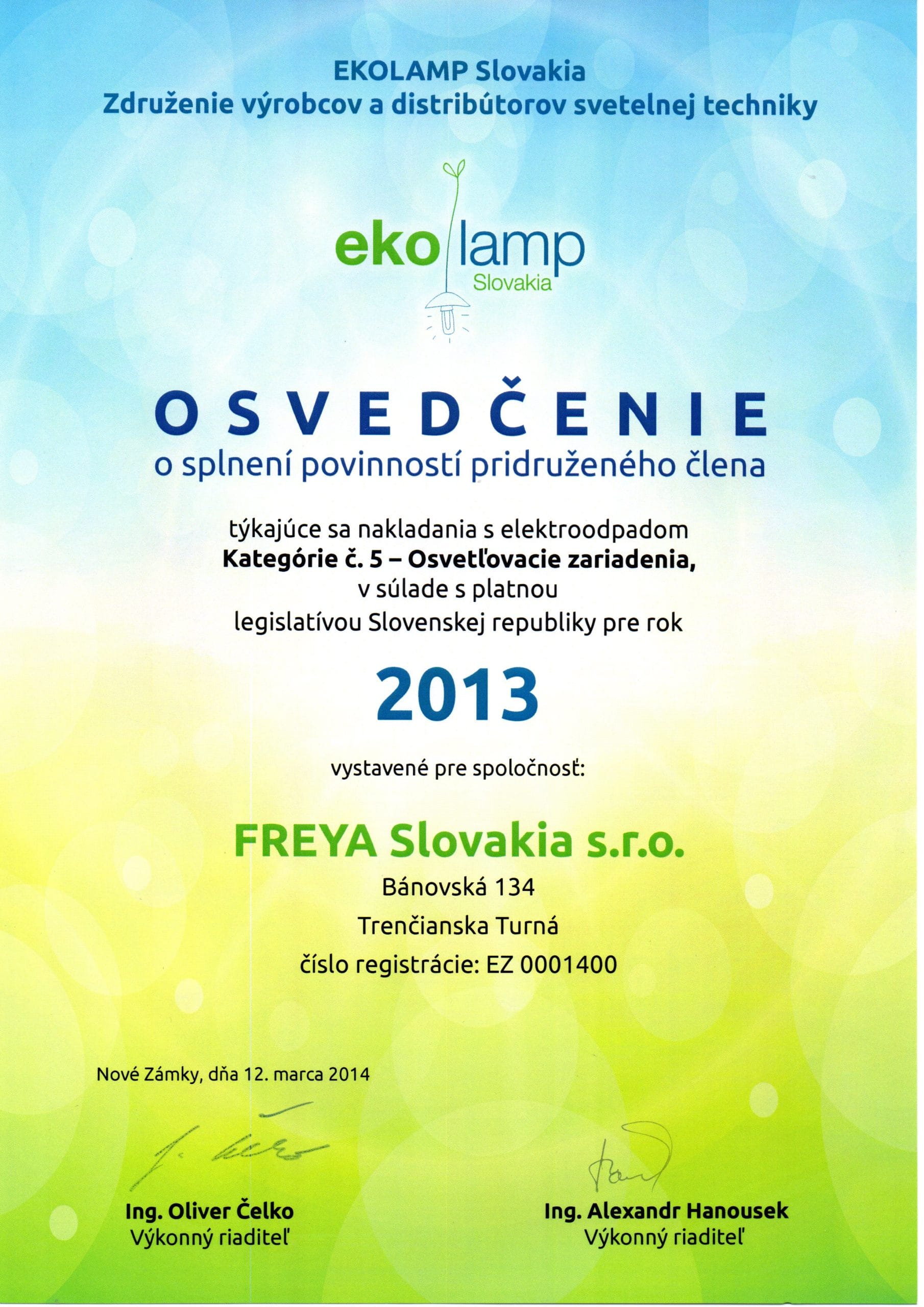 Osvedčenie o splnení povinností za r. 2013 Osvedčenie o splnení povinností za r. 2013